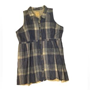 Modcloth dress retro cotton/linen size 3X blue& White plaid Sleeveless, …